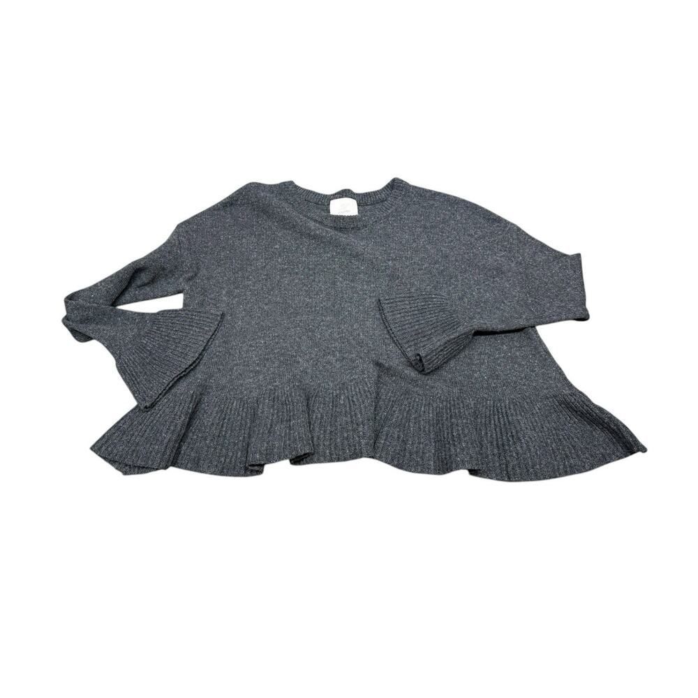 Cinq à Sept Bell Sleeve Peplum Hem Sweater Wool Blend Gray XS Flare Ruffle Knit